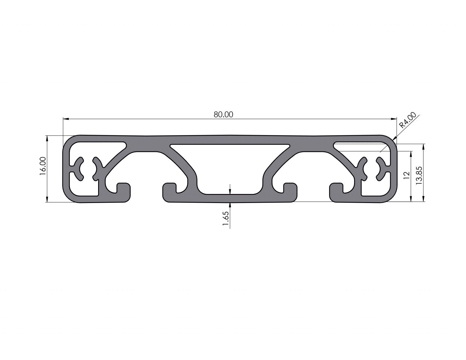 Aluminum profile 80x16 groove 8 I-type Eco